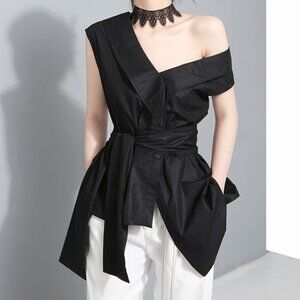 Asymmetrical Black Cotton Top